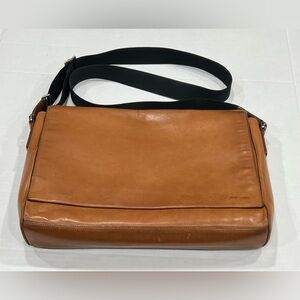 Jack Spade Laptop Messenger Bag Briefcase Tan Leather Shoulder Strap Distressed